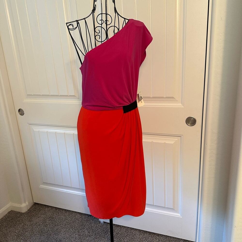 Donna Morgan Color Block Sheath Cocktail Dress One-Shoulder Size 6